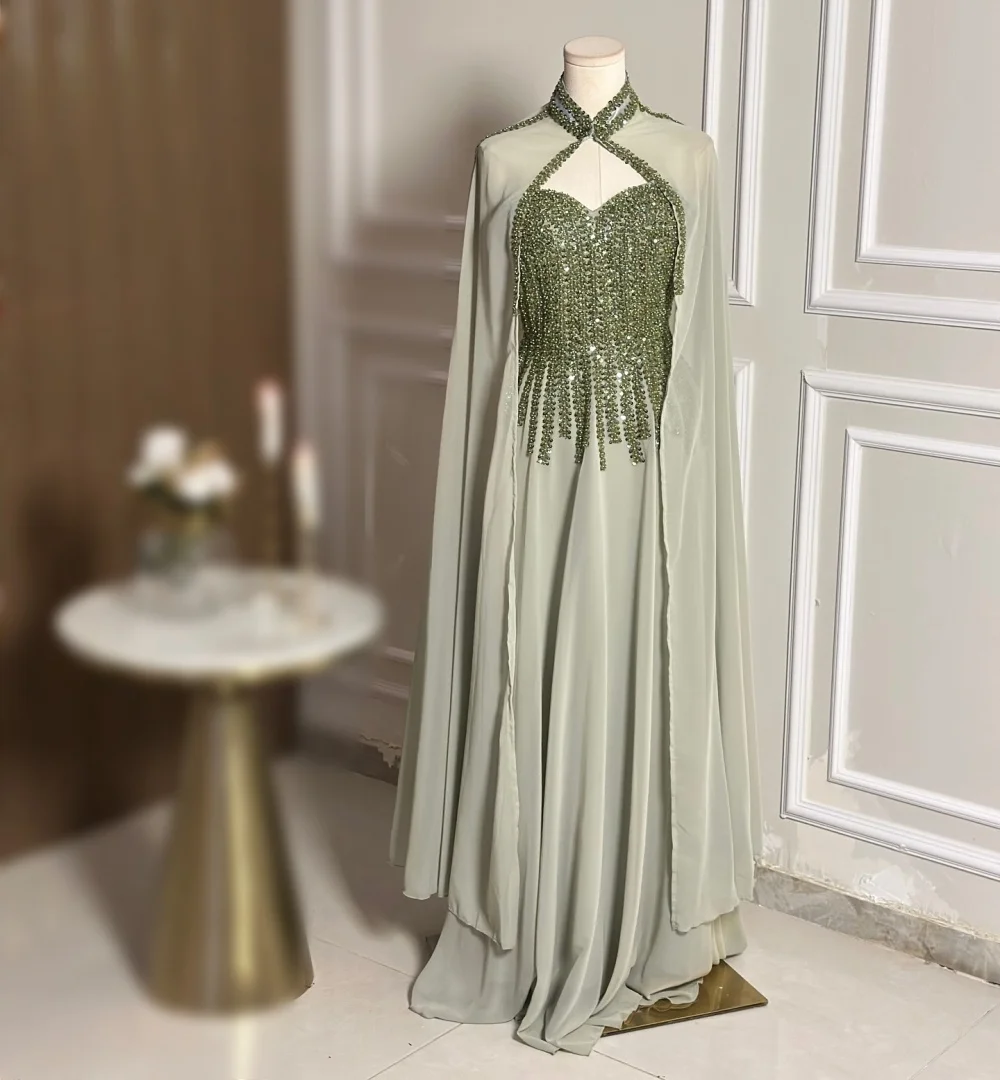 

Роскошное вечернее платье по индивидуальному заказу, блестящая шаль с высоким воротником, длинные платья трапециевидной формы, женское вечернее платье на заказ, элегантное вечернее платье