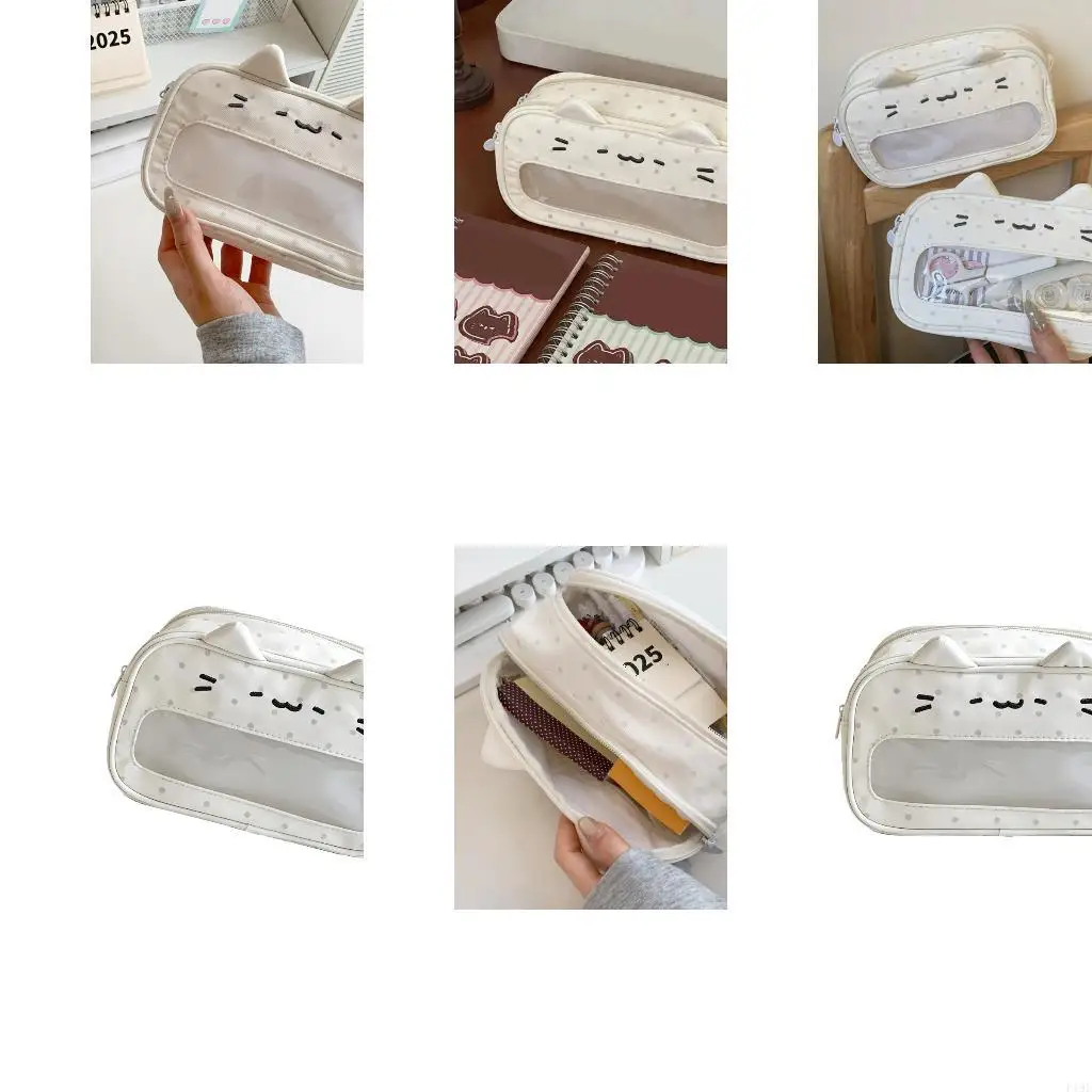 Animal Ear Pencil Case with and Viewing Panel for Study and Office Desk F19E