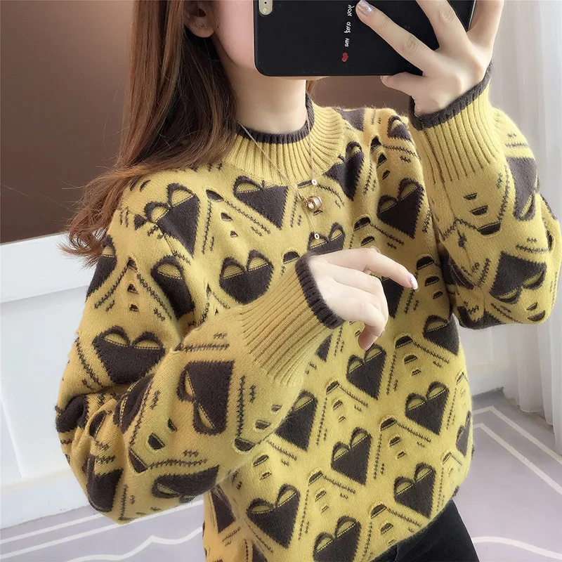 

O-Neck Spliced Knitting Sweaters Argyle Hollow Out Medium Strech Pullovers Prairie Chic Silm Wild Women's Clothing Autumn Winter