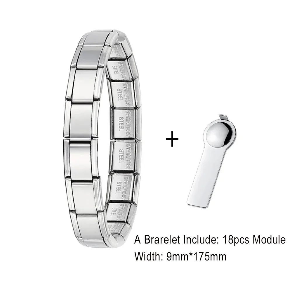 Stainless Steel Elastic Bracelet with Tool Italian Charm Link 9mm Width Simple Design Bangle For Men Women DIY Making Jewelry