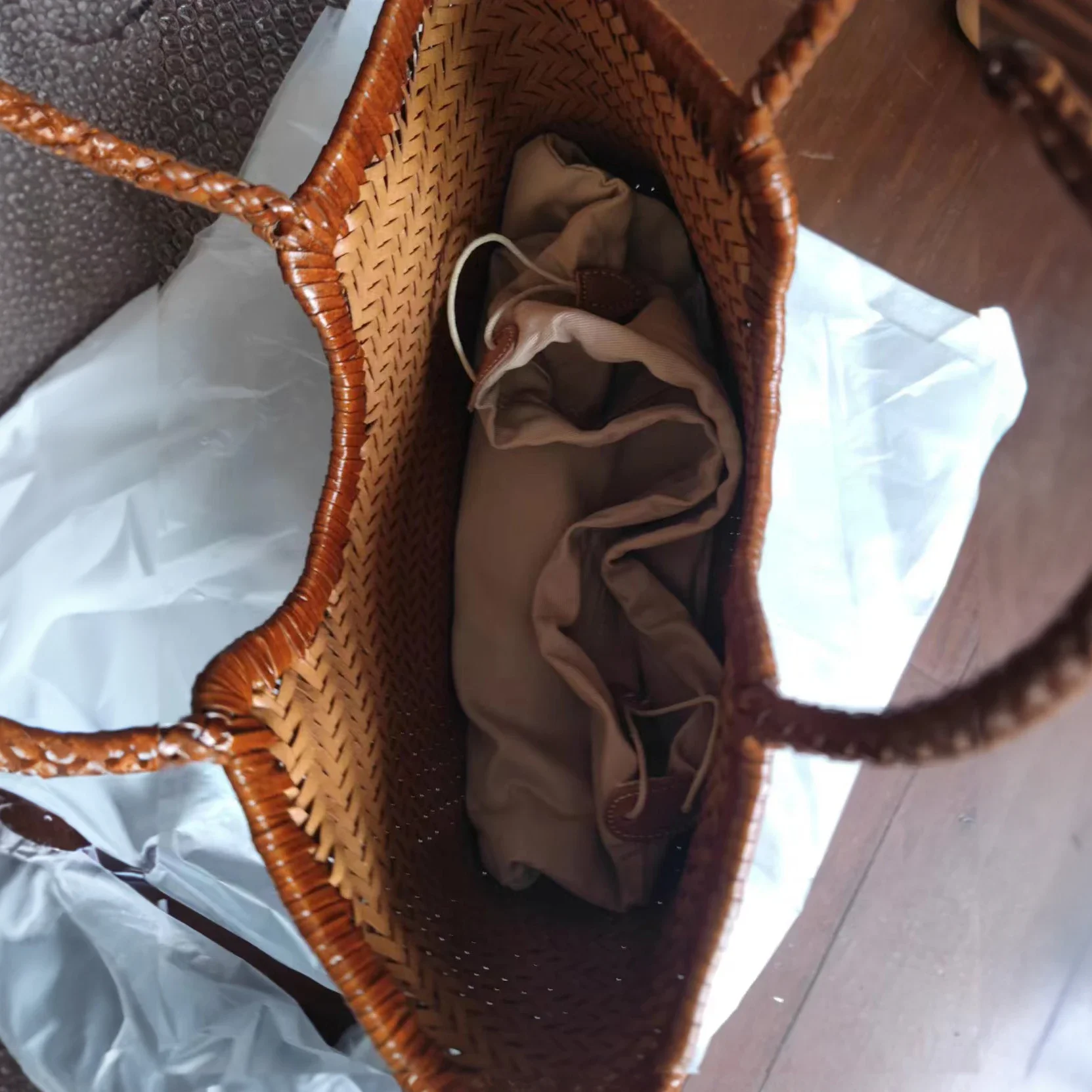 Bolso de hombro de cuero genuino para mujer, bolso de compras informal tejido, bolso grande Vintage, bolso de mano cruzado de piel de vaca