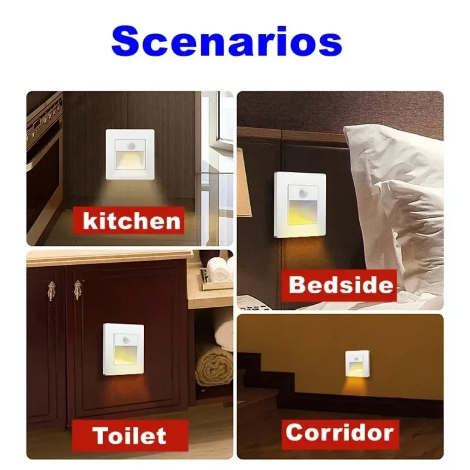 PIR Motion Sensor LED Stair Light, Sensor Infravermelho, Lâmpada de Indução do Corpo Humano, Passos embutidos, Escada, Decoração do Quarto