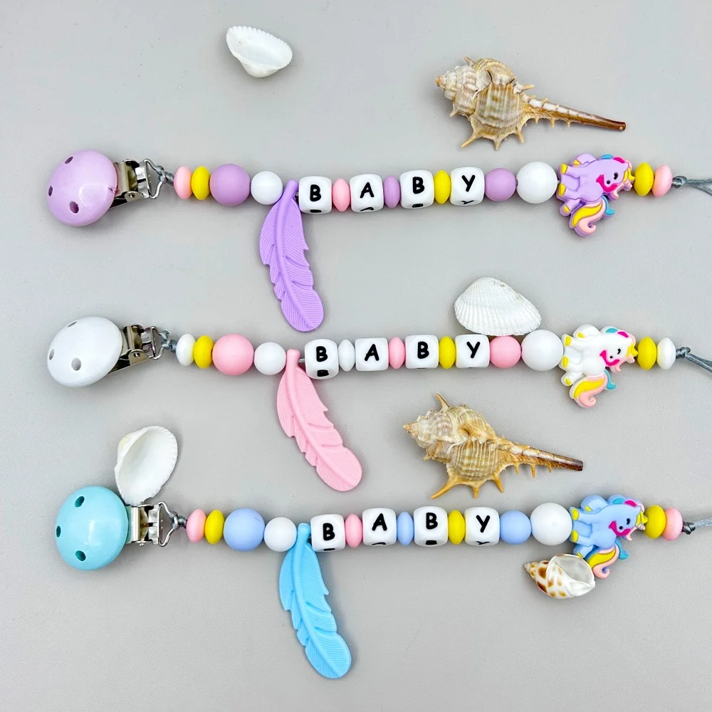 

Customized Personalized Name English Letters Baby Silicone Pacifier Clips Chains Holder Teether Pendants Teething Baby Gifts
