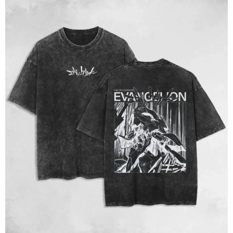 

Футболка унисекс в стиле аниме Neon Genesis Evangelion EVA, винтажная, с эффектом потертости, весна-лето, Harajuku, уличная одежда, оверсайз, повседневная