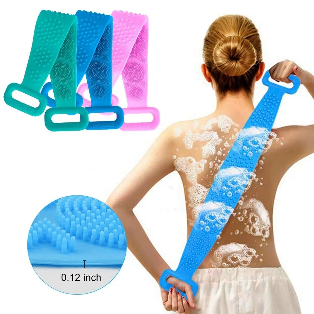 Body Bath Back Long Scrubber Wash Silicone Brush Gentle Beauty Skin Personal Care Rubber Belt Berus Mandi Exfoliating Bathroom