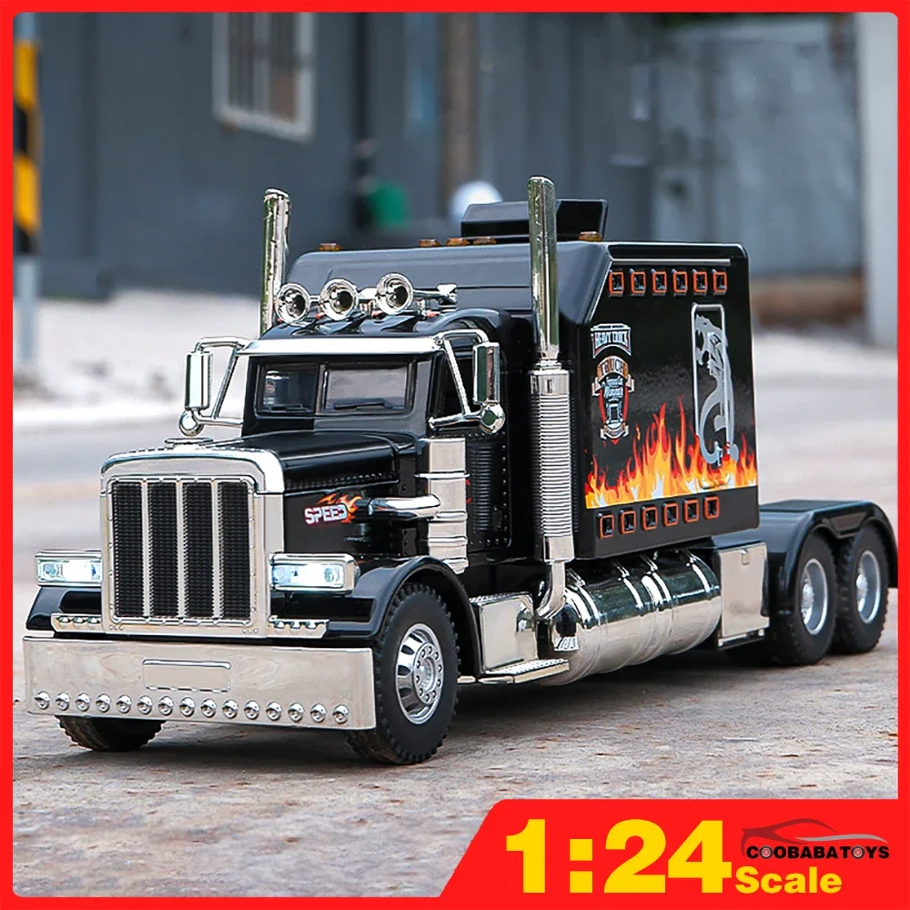 

Scale 1/24 Peterbilt 389 Container Trailer Metal Diecast Alloy Toy Car Model Truck for Boys Kids Toys Vehicle Hobbies Collection