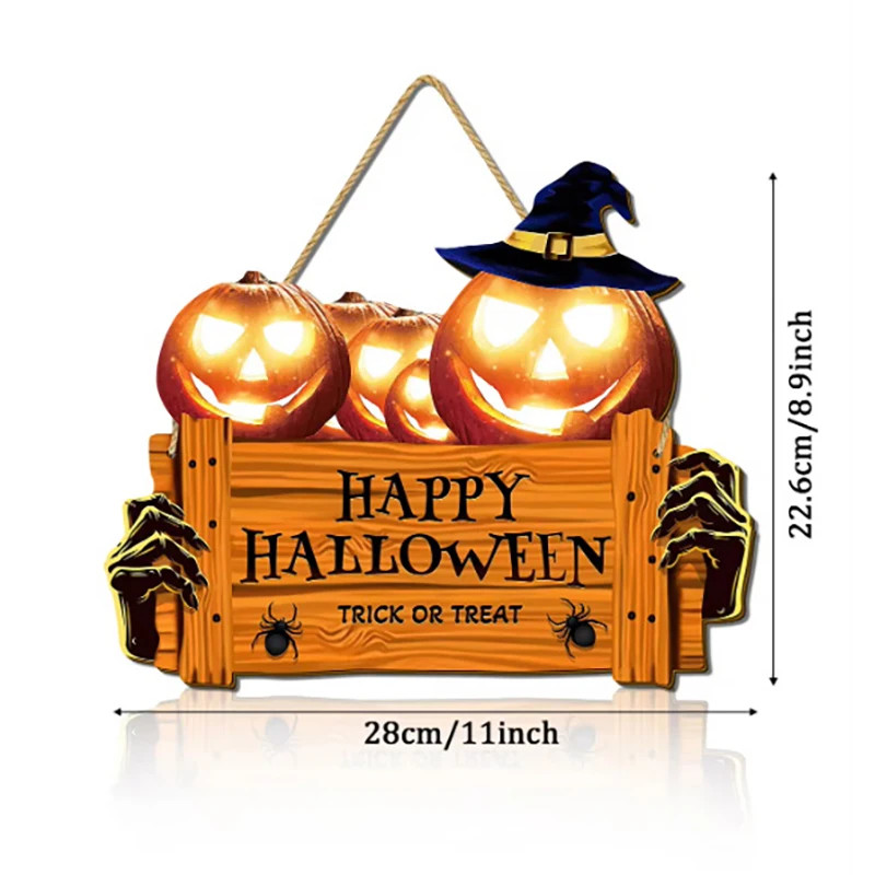 Happy Halloween Holzschild, Kürbis mit Hut Holzschild, geeignet für Zuhause, Wand, Zimmer, Café, Geschäft, Party, Urlaubsdekoration