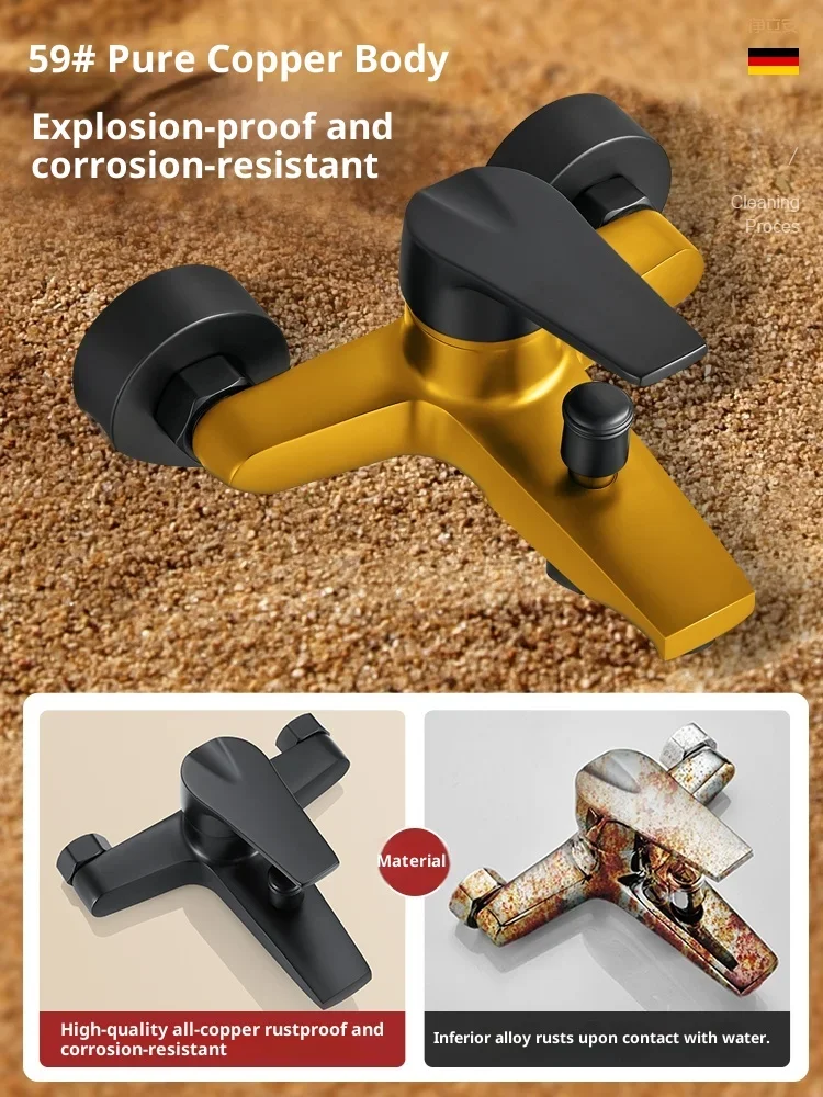 All-copper mixing valve, hot and cold water faucet, shower set, bathroom bathtub mixing switch three-way shower faucet