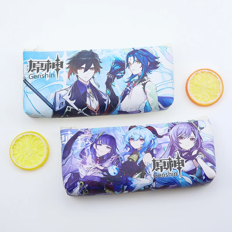 Anime Genshin Impac Pencil Case for Kids Gift Leather Material Large Capacity Student Storage Bag School Stationery Supplies