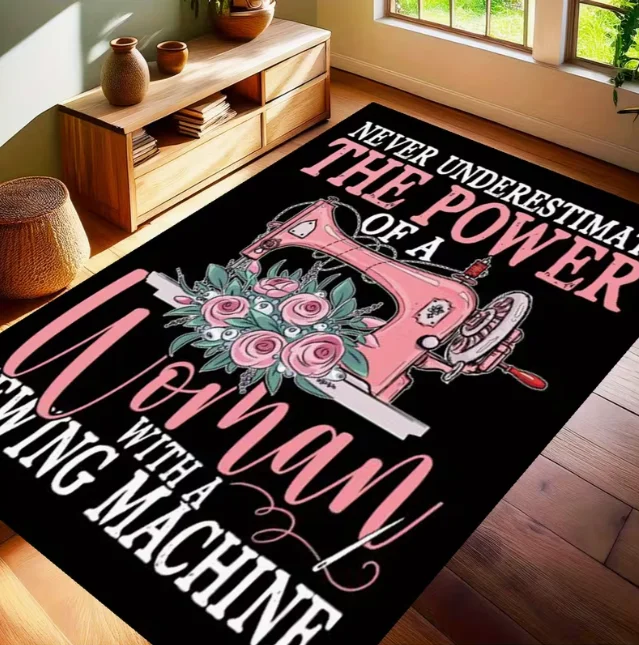 Ladies' Sewing Machine Carpet Suitable for Living Room, Bedroom, Corridor with Sewing Machine Pattern Home Decorative Carpet