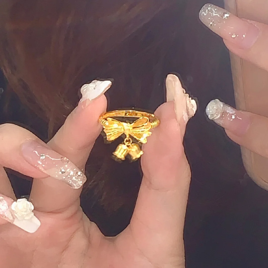Antique gold crafts romantic sweet high-end bowknot lily of the valley ring fashion rings for women banquet jewelry gift
