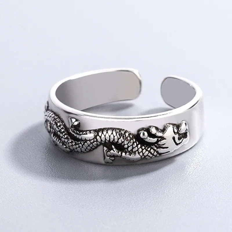 New Simple And Creative Retro Animal 925 Sterling Silver Jewelry Domineering Dragon Transport Exquisite Opening Rings TYB523