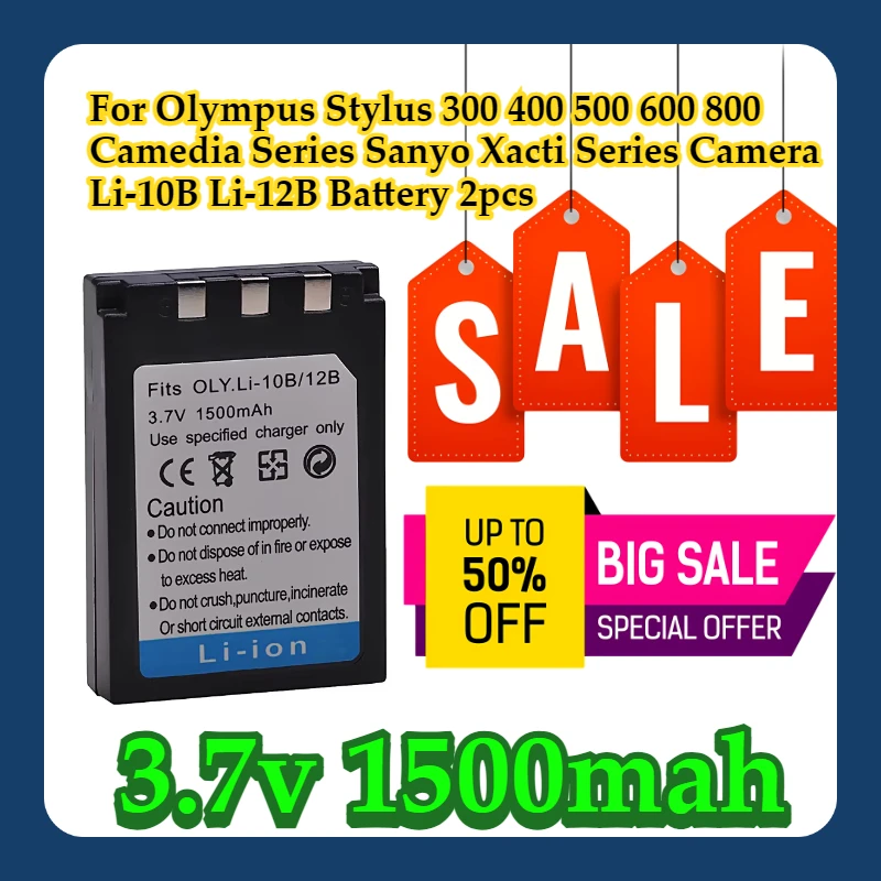 

For Olympus Stylus 300 400 500 600 800 Camedia Series Sanyo Xacti Series Camera Li-10B Li-12B Battery 2pcs
