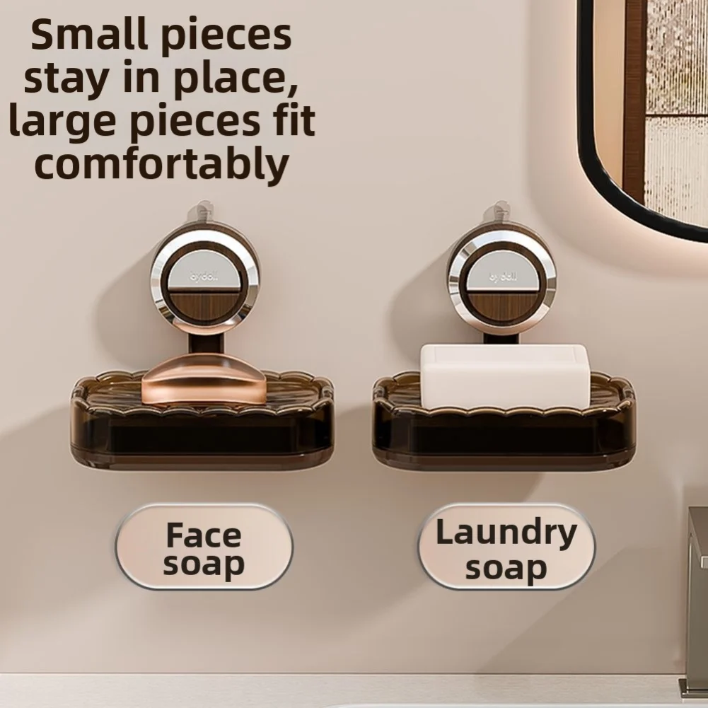 Adhesives Soap Tray With Drainage Suction Cup Shower Shelf Quick Dry Waterproof Plastic Walnut 15x10.5x11 Cm
