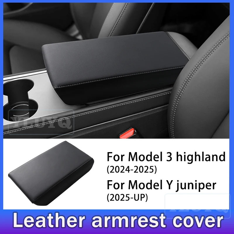 

For Tesla Model 3 Model Y Armrest Box Cover Leather ABS Protective Cover Highland 2024 Juniper 2025 Car Interior Accessories