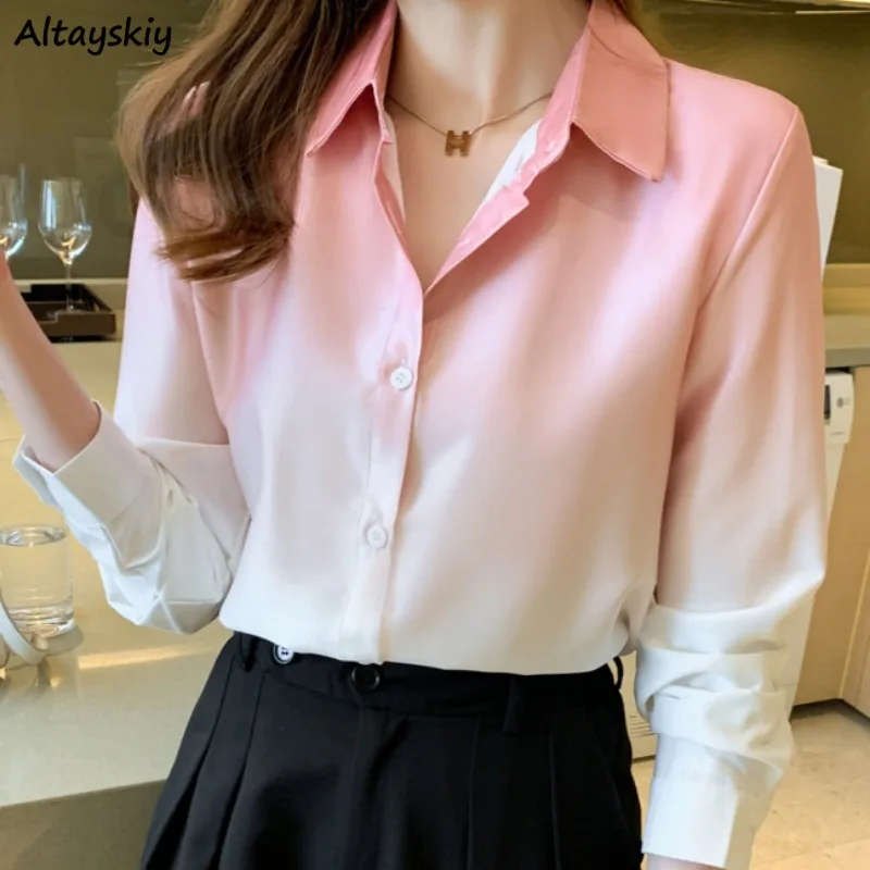 Gradient Shirts for Women Long Sleeve All-match Elegant Female Spring Autumn Ins Korean Style Casual Sweet New Turn-down Collar