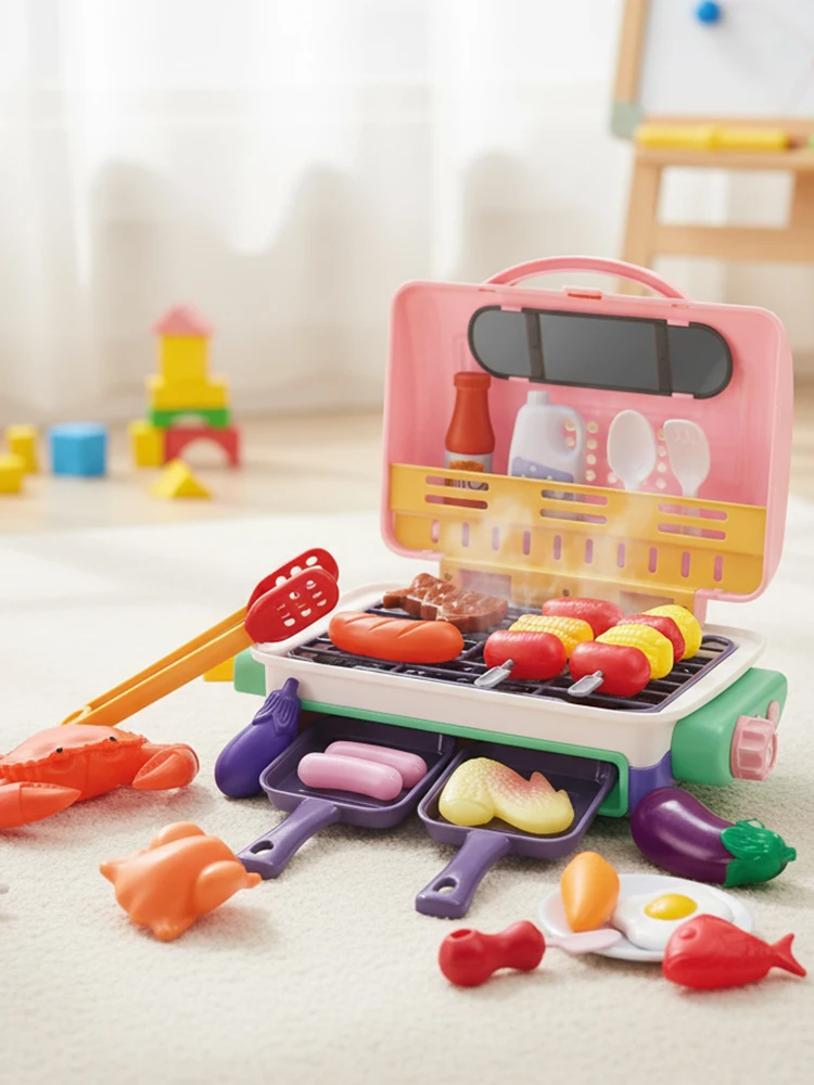 子供用プレイキッチンおもちゃ-煙と光と音付き、色が変わるフードバーベキューおもちゃ-プレイキッチンアクセサリー-子供用クリスマスプレゼント