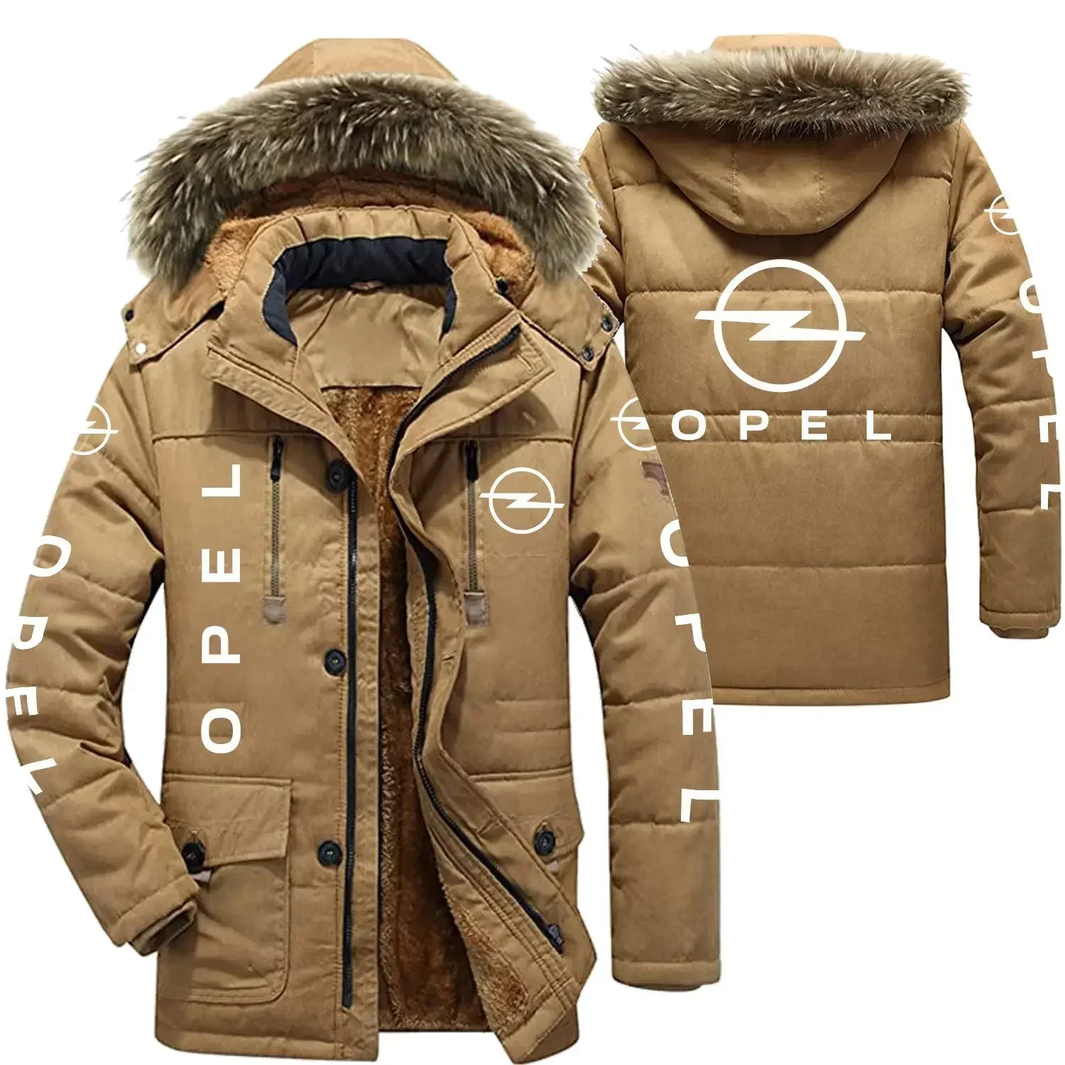 Opel Logo Men\'s Winter Cotton Jackets Hooded Parkas Lamb Fur Lining Plush Men Cold Thickening Fashion Motorcycle Jacket