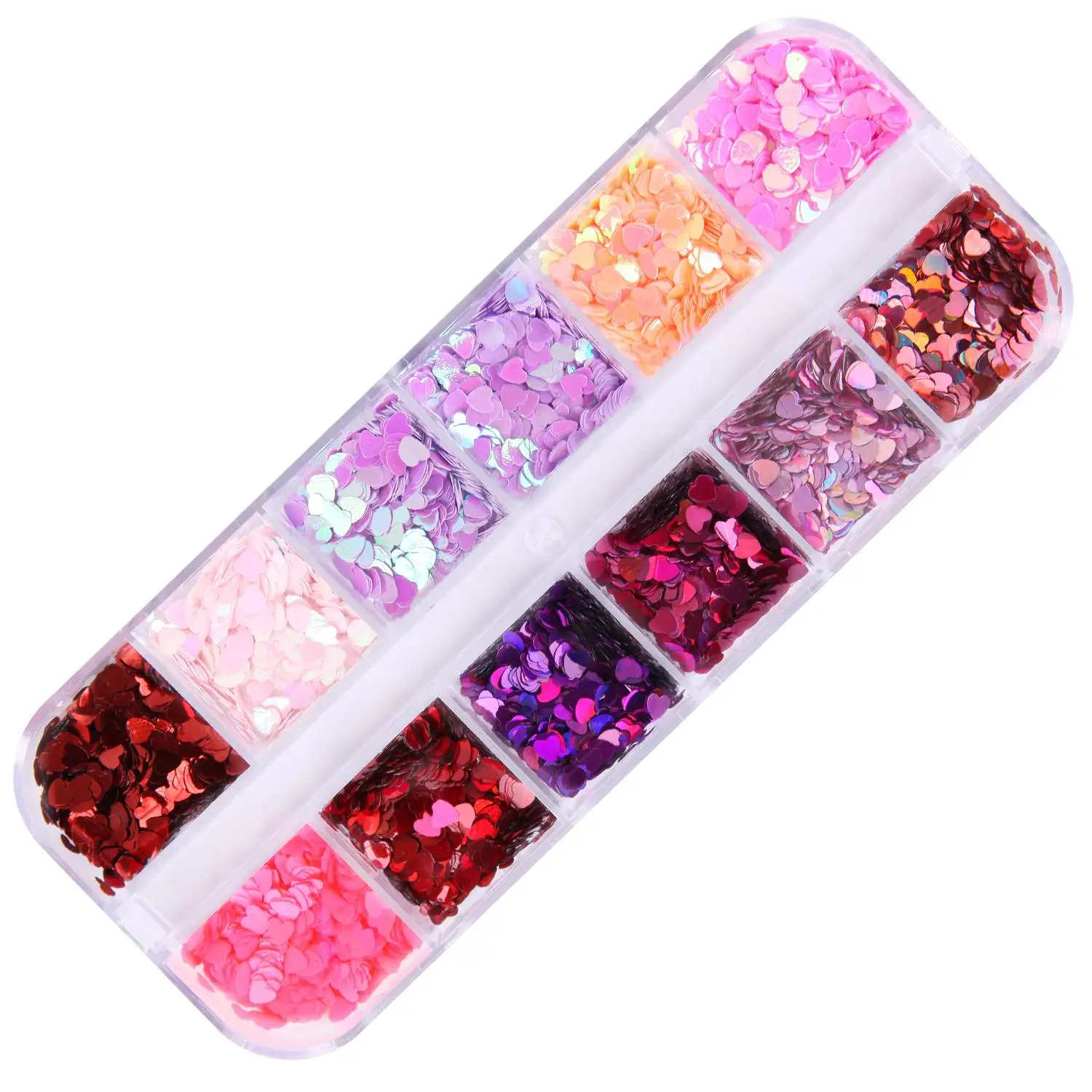 12 Grids/box Mixed Color Nail Art Sequins Shiny Red Love Heart Butterfly Glitter Flakes Nail Supplies Decorations Accessories