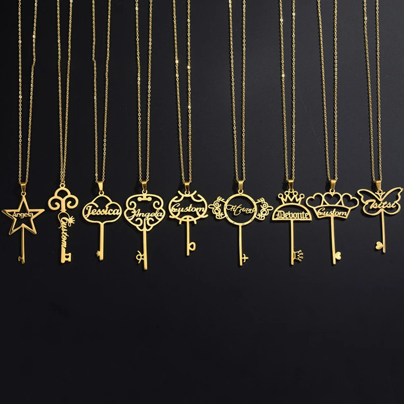 Nextvance Custom Name Key Shaped Necklace For Women Men Stainless Steel Personalized Pendant Love Jewelry Gifts