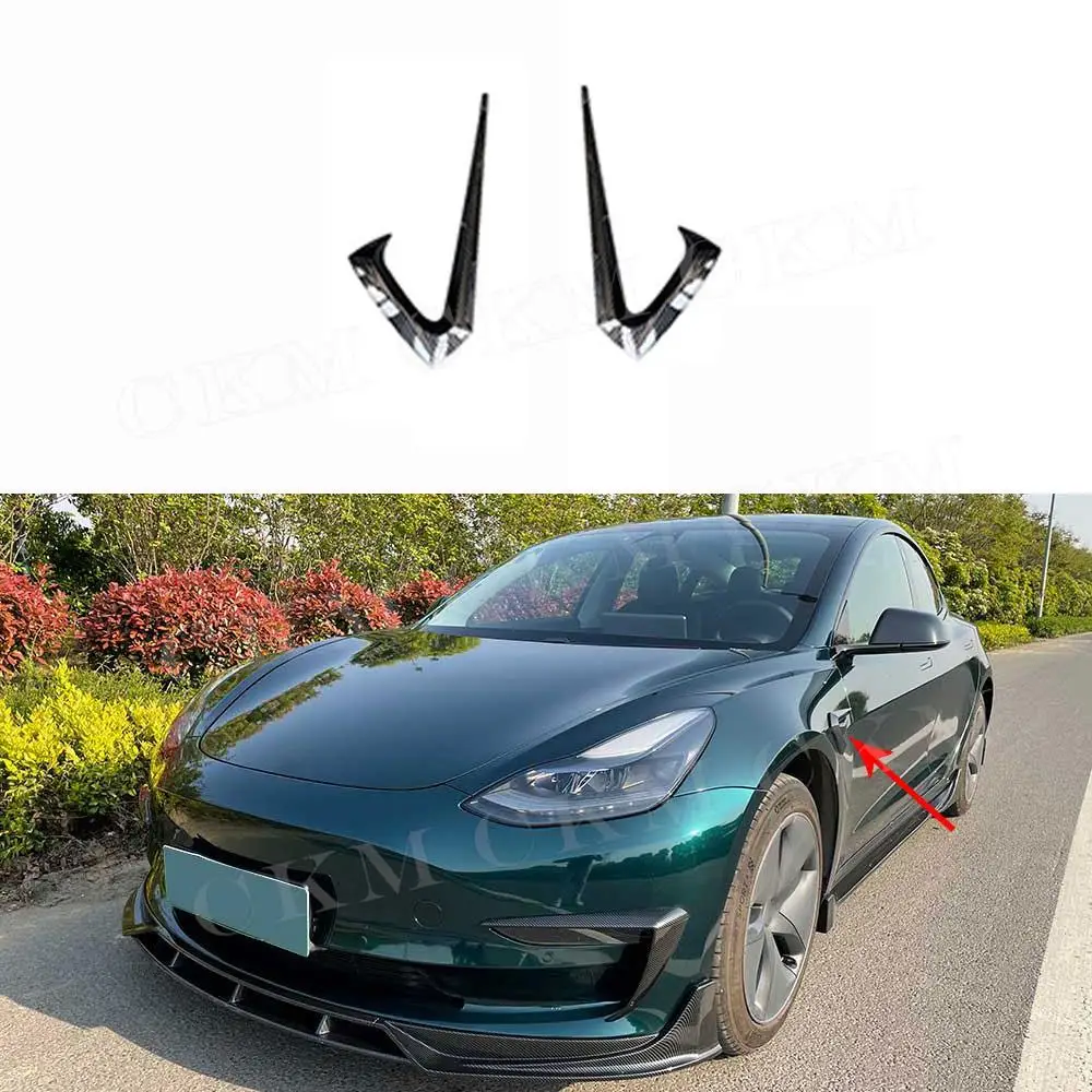 Gloss Black ABS Car Front Bumper Side Trim Canards  Fin Air Knife Wingle Car Bodykits for Tesla Model 3