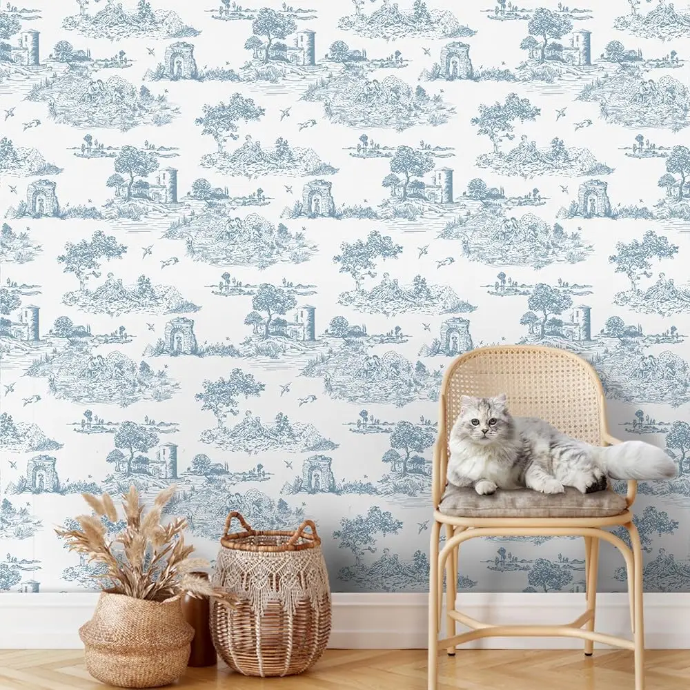 

Toile Wallpaper, Toile De Jouy Contact Paper, Blue And White Peel And Sti Wallpaper, French Country Vintage Contact Paper For