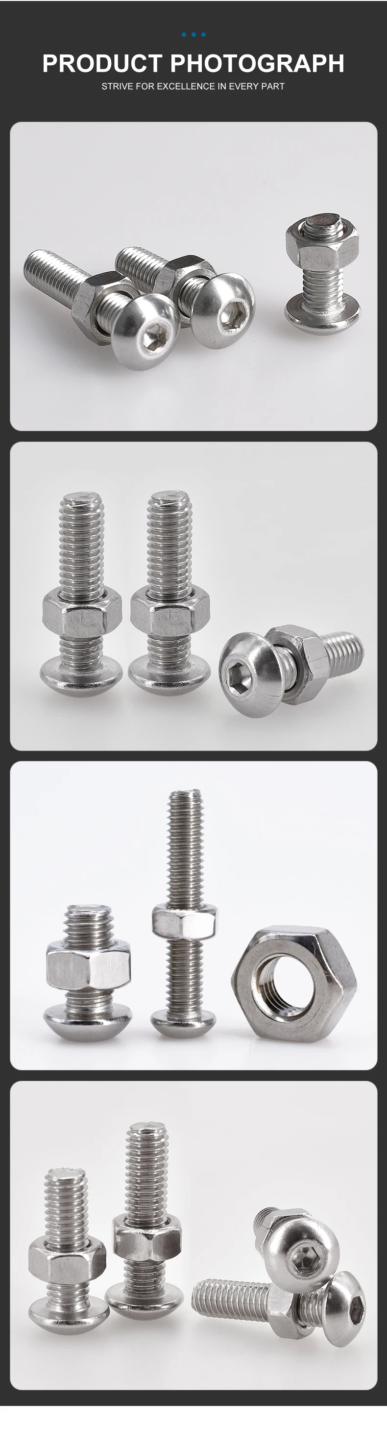 M2 M3 M4 M5 M6 Innensechskant-Inbusschrauben-Muttern-Set aus Edelstahl 304, ISO7380, sechseckiges metrisches Gewinde, Maschinenschrauben, Schrauben, Muttern-Sets – Detail 7