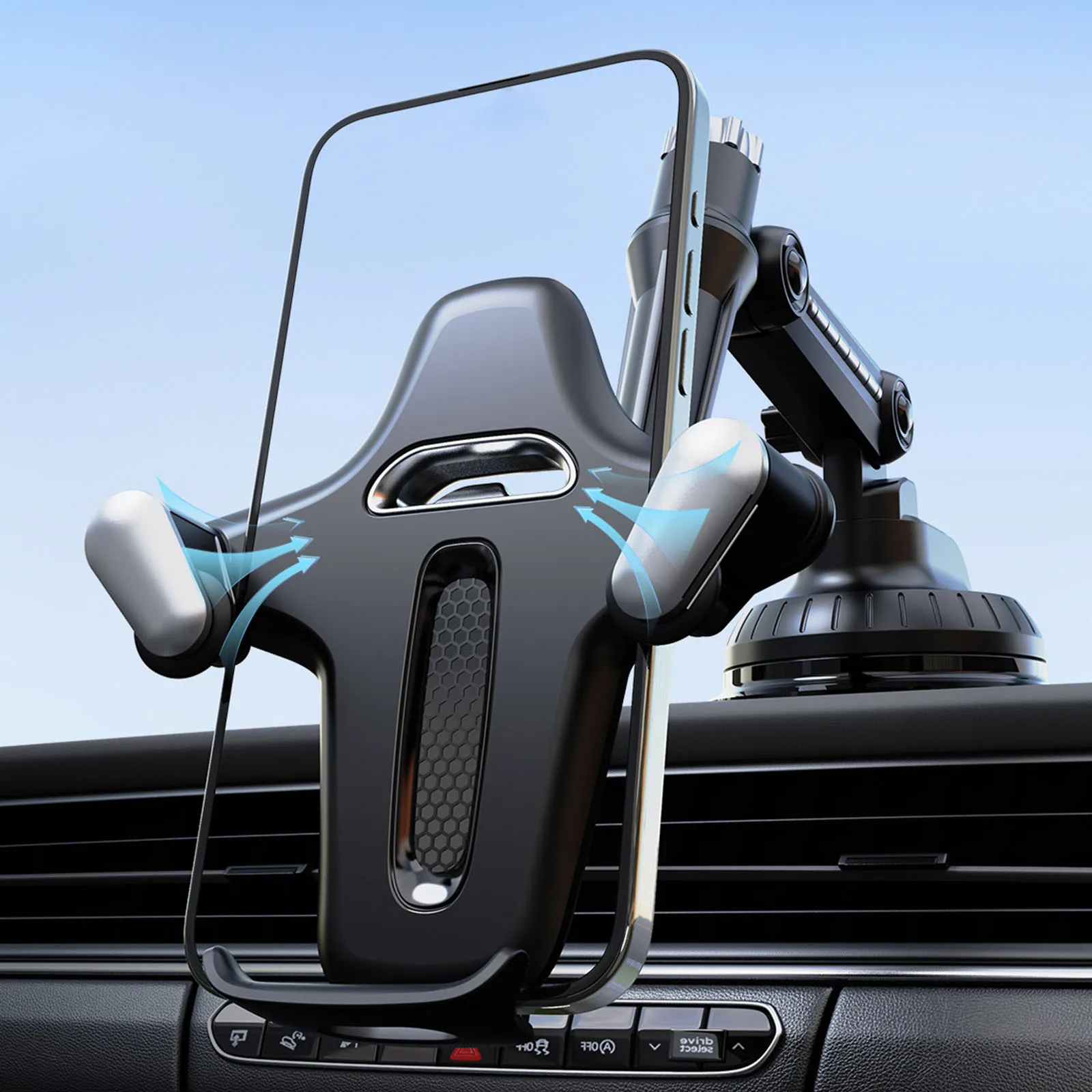 Suction Cup Dashboard Windshield Stand with Adjustable Arm & 360 Rotation Universal Car Cell Phone Holder Truck Cradle Stand