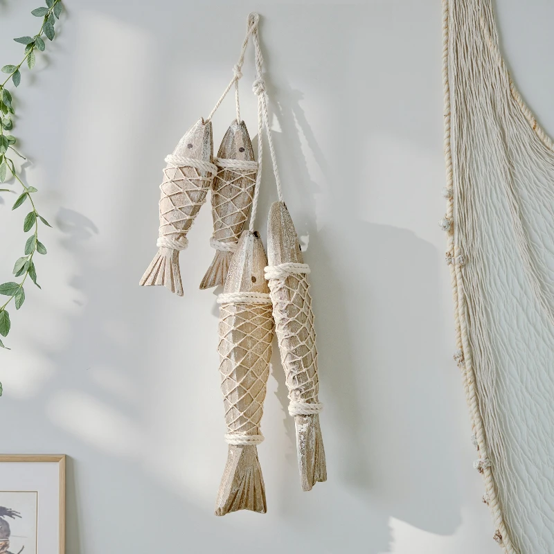 Mediterranean Style Wooden Retro Fish Skewers, Antique Wall Pendants, Antique Carvings, Fish Large and Small Skewers Every Year