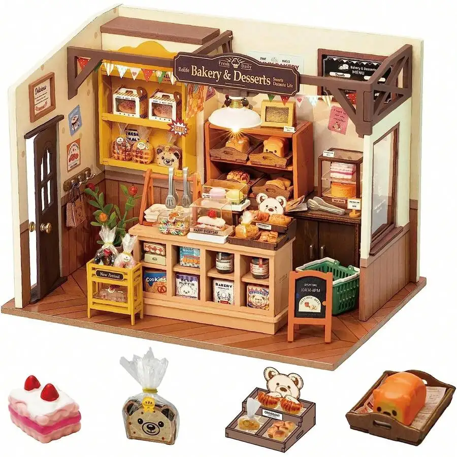 Rolife Miniature House Kit DIY Mini Dollhouse With Accessories Tiny Store Making Kit With Light Hobby Birthday Gifts For Teens &