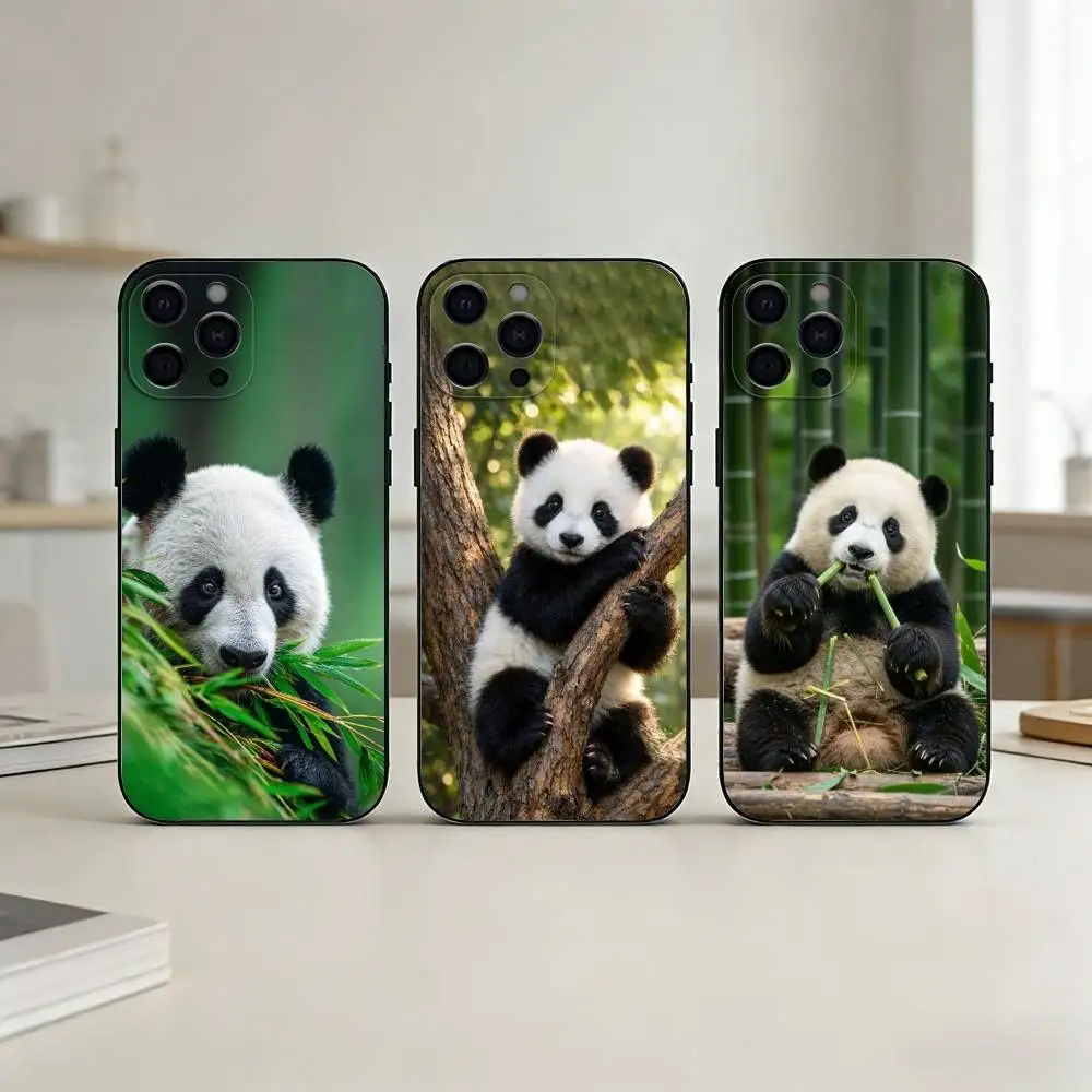 

Funny Pandas Phone Case For iPhone 17,16,15,14,13,12,11 Plus,Pro,Max,Mini Silicone black Soft Cover