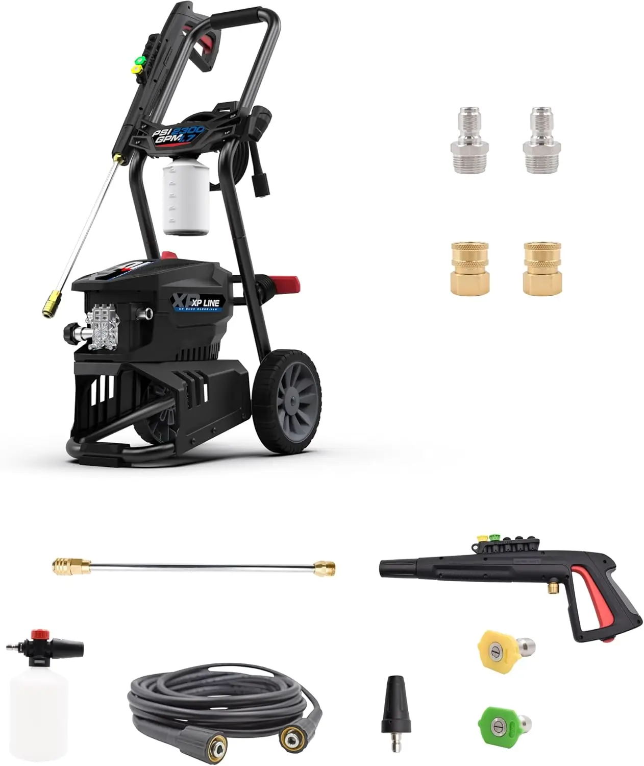 

Electric Pressure Washer with M22 Transfer Adapters. 2300 PSI, 1.7 GPM, Easy Connection with M22 Transfer Adapters, Trigger Gun,