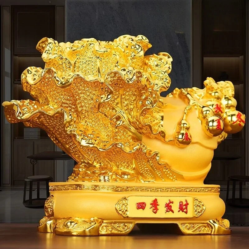 Sand Gold Cabbage Ornament Wealth Decor for Living Room Housewarming Opening Gift Resin Fortune Handicraft Home Decor
