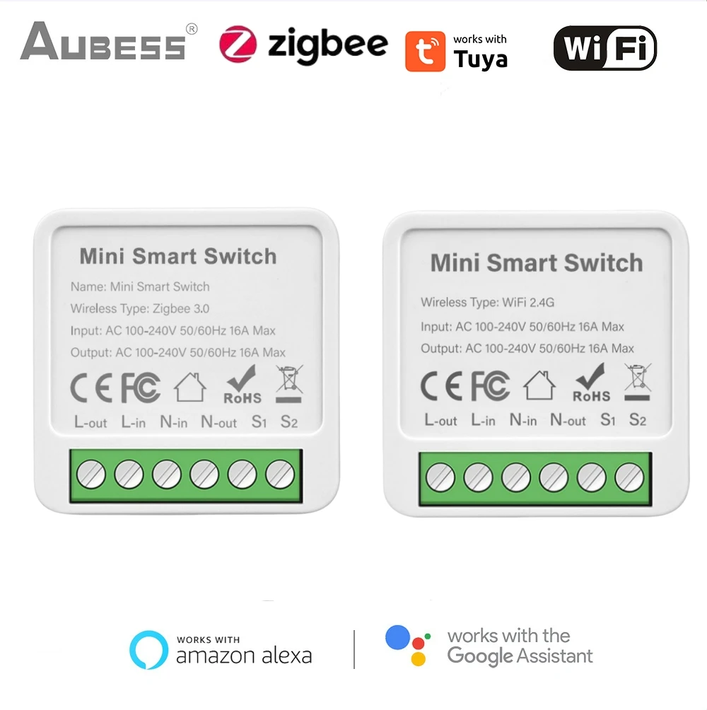 Tuya Zigbee/Wifi 1/2/3/4CH MINI Smart Switch Two-Way Control Wireless Light Switch Smart Home Automation Via Alexa Google Home