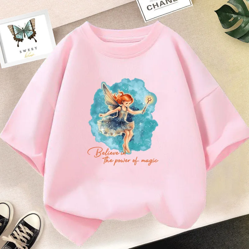 

Cute Graphics T Shirt Girls Kawaii Magic Angel Printed T-shirt Kids Short sleeve Summer Tshirt Top Fashion Princess Clothing