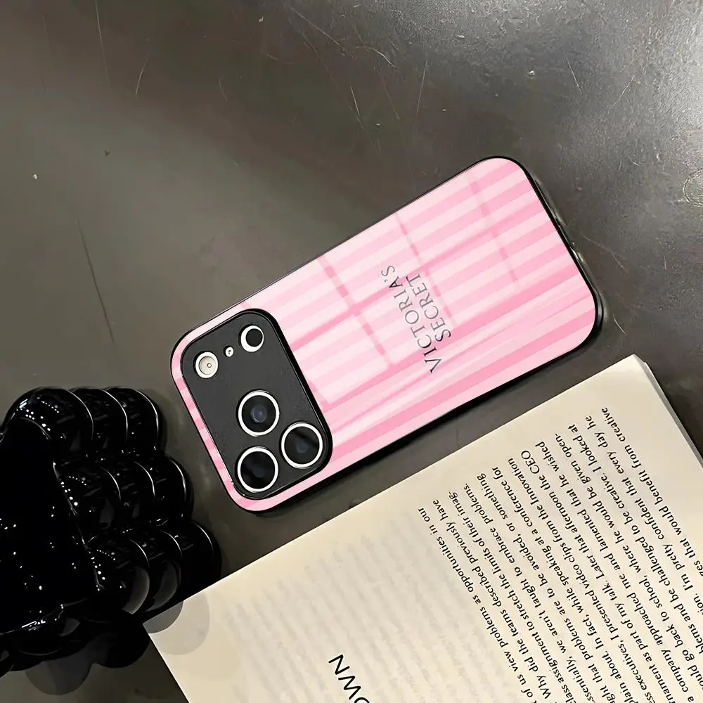 Роскошный стеклянный чехол V-Victorias S-Secret VS Pinks для iPhone 17 Air, 16, 15, 17, 14 Pro Max, 13, 12, 11, X, XS, XR Plus, пылезащитный