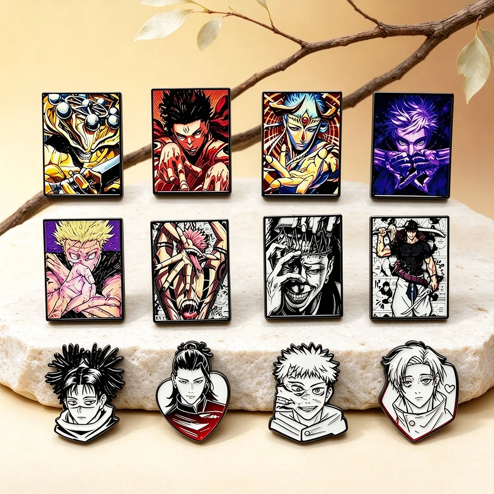 4Pcs Retro Cool Boy Character Manga Art Enamel Pins Set Metal Lapel Brooches for Backpack Decorative Collectible Gift