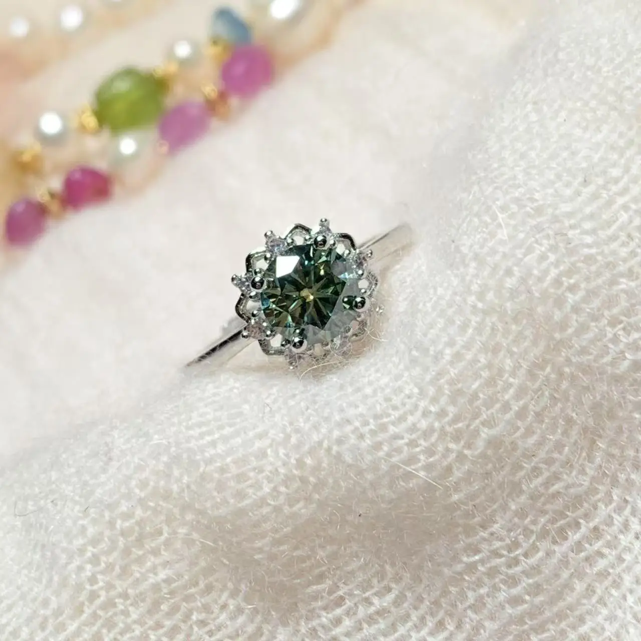 Real GREEN Moissanite COPPER Ring For Women Round 1CT Brilliant Diamond Finger Band Wedding Jewelry Gift
