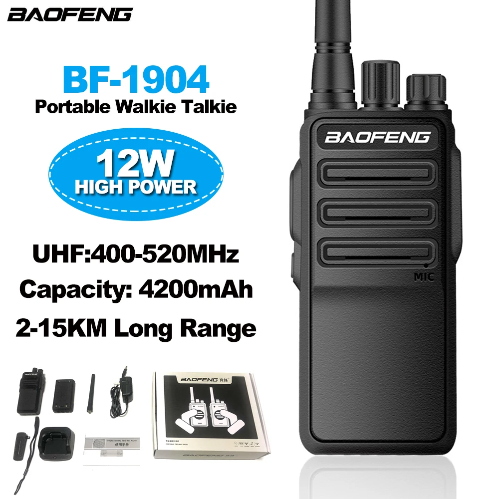 

BAOFENG BF-1904 Portable Walkie Talkie 12W 400-520MHz 4200mAh Two Way Radios BF1904 Wireless Communication Transceiver Intercom