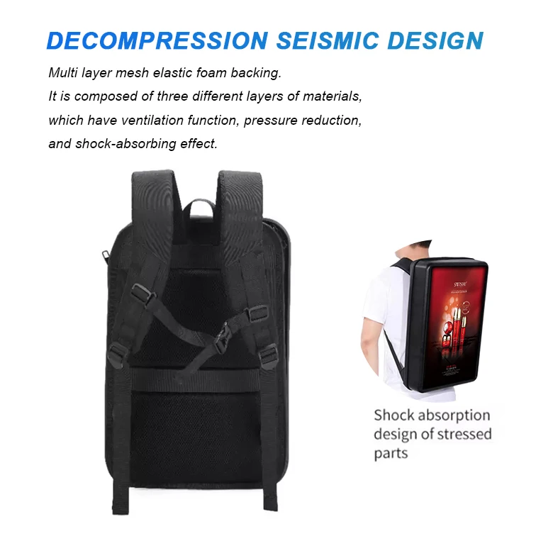 Outdoor waterproof 21.5-inch LCD backpack billboard Android ad with Wifi and battery power, suitable for walking and indoor use