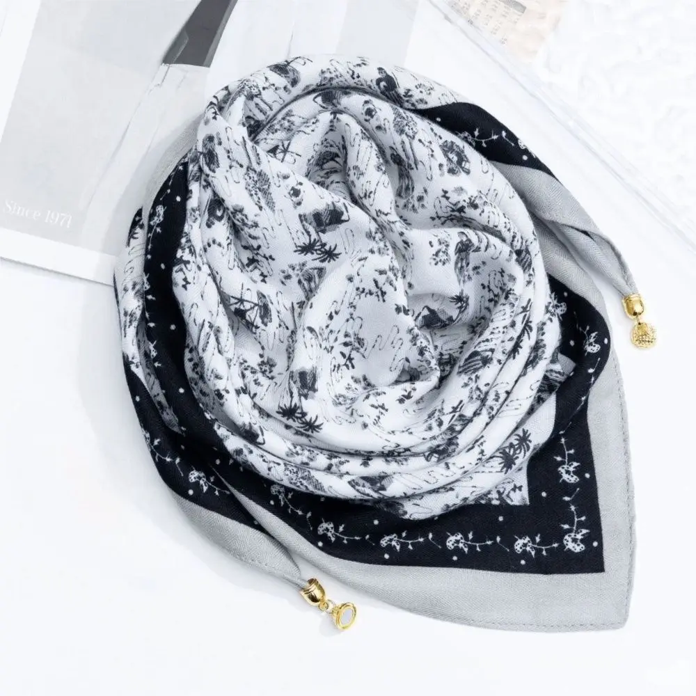 Weiche Baumwoll-Schals mit Magnetverschluss 65x65cm, Blumenmuster Halstuch, Blumendruck Hijab Wickeltücher für Mädchen und Frauen – Detail 6