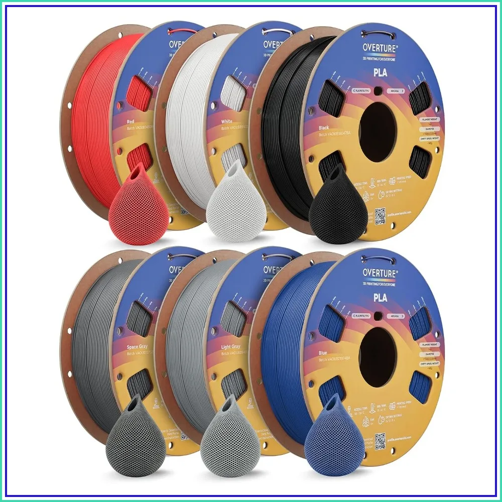 

6KG Bundle PLA Filament 1.75mm, 6 Pack 1kg(2.2lbs) Cardboard Spool, Dimensional Accuracy +/- 0.02mm, Fit Most FDM Printer