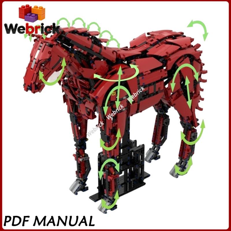 

Механическая статуя лошади Tech MOC, строительные блоки, прочная фигурка промышленного коня, дизайн механической конструкции для взрослых