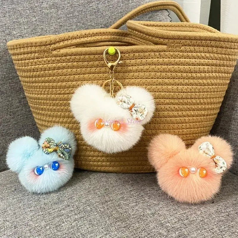 Y1UB Hairball pluche hangers rugzak ornament kleding accessoire pluche sleutelhanging vrouwelijke portemonnee