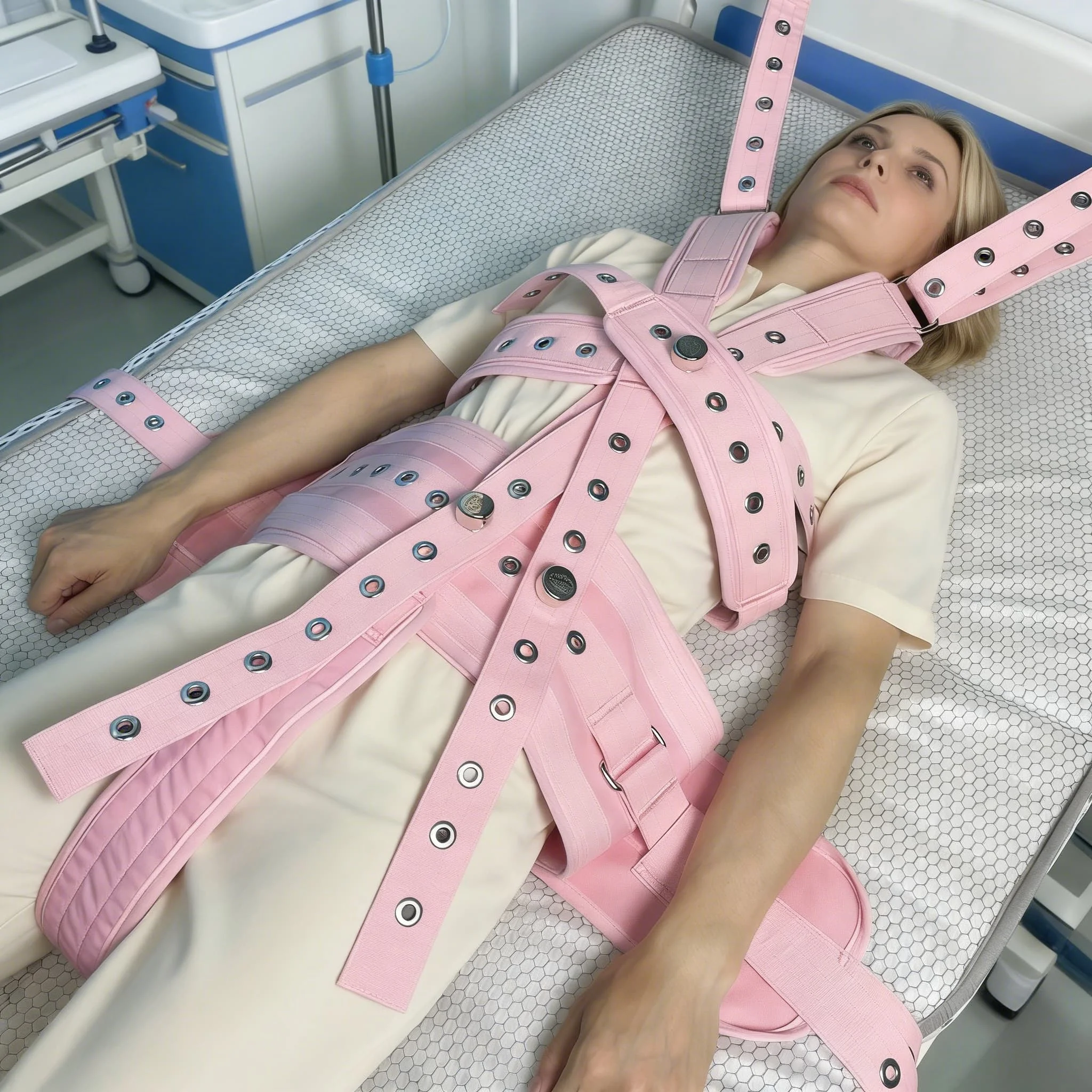 Medical Pink Set Shoulder Waist Crotch Chest 4 in 1 Restraint Belt Abdominal Fixing Strap Upper Torso Restraints Binding Ties