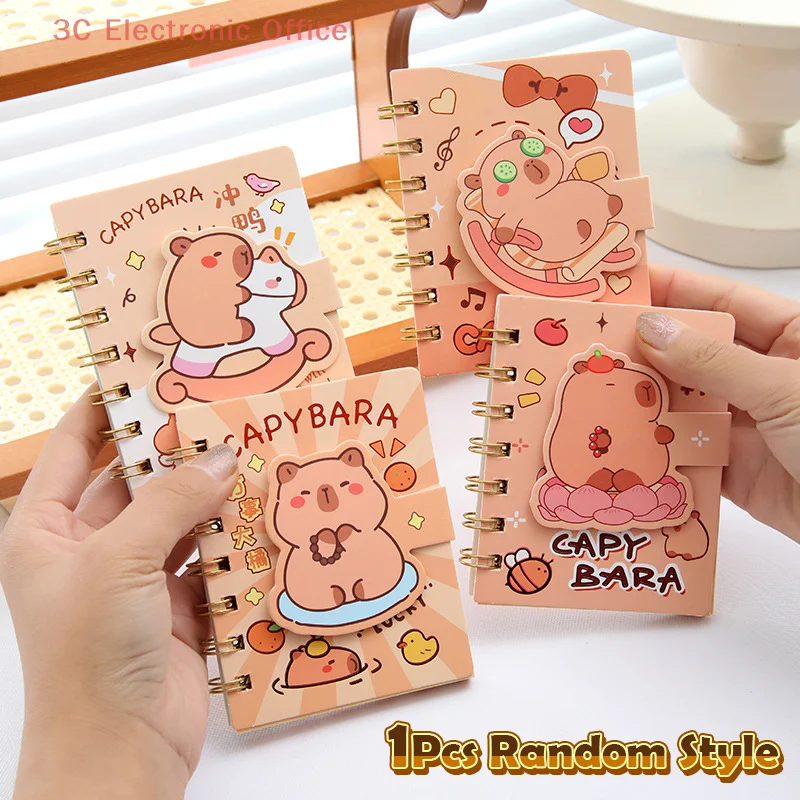 1Pcs Kawaii A7 Coil Notebook Cartoon Capybara Mini Notepad Diary Agenda Planner Cute Pocket Coil Notebook Student Stationery