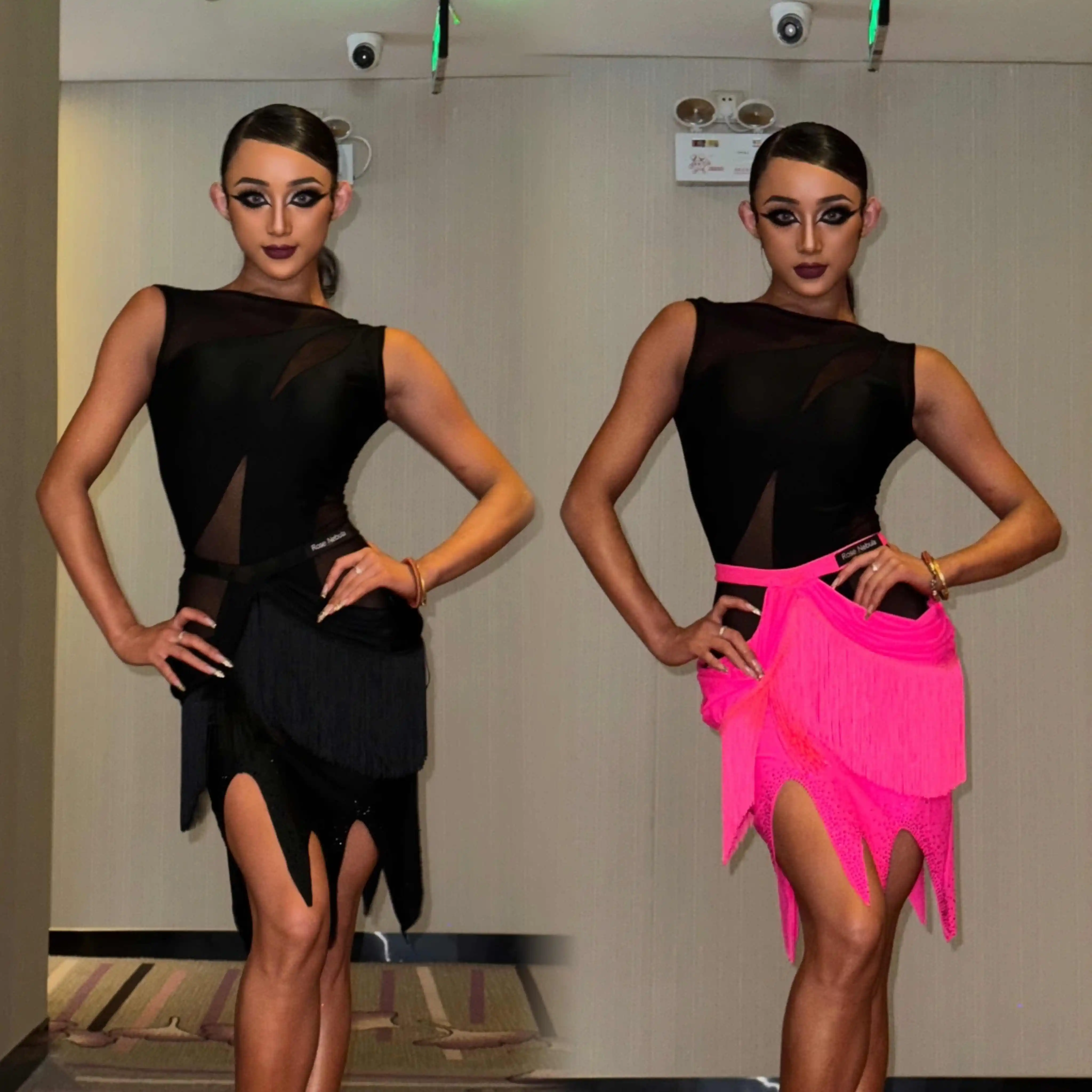 

Fashion Chacha Latin Dance Clothing Sexy Mesh Latin Top Fringed Skirt Women Latin Dance Performance Clothing Stage Suit SL14037