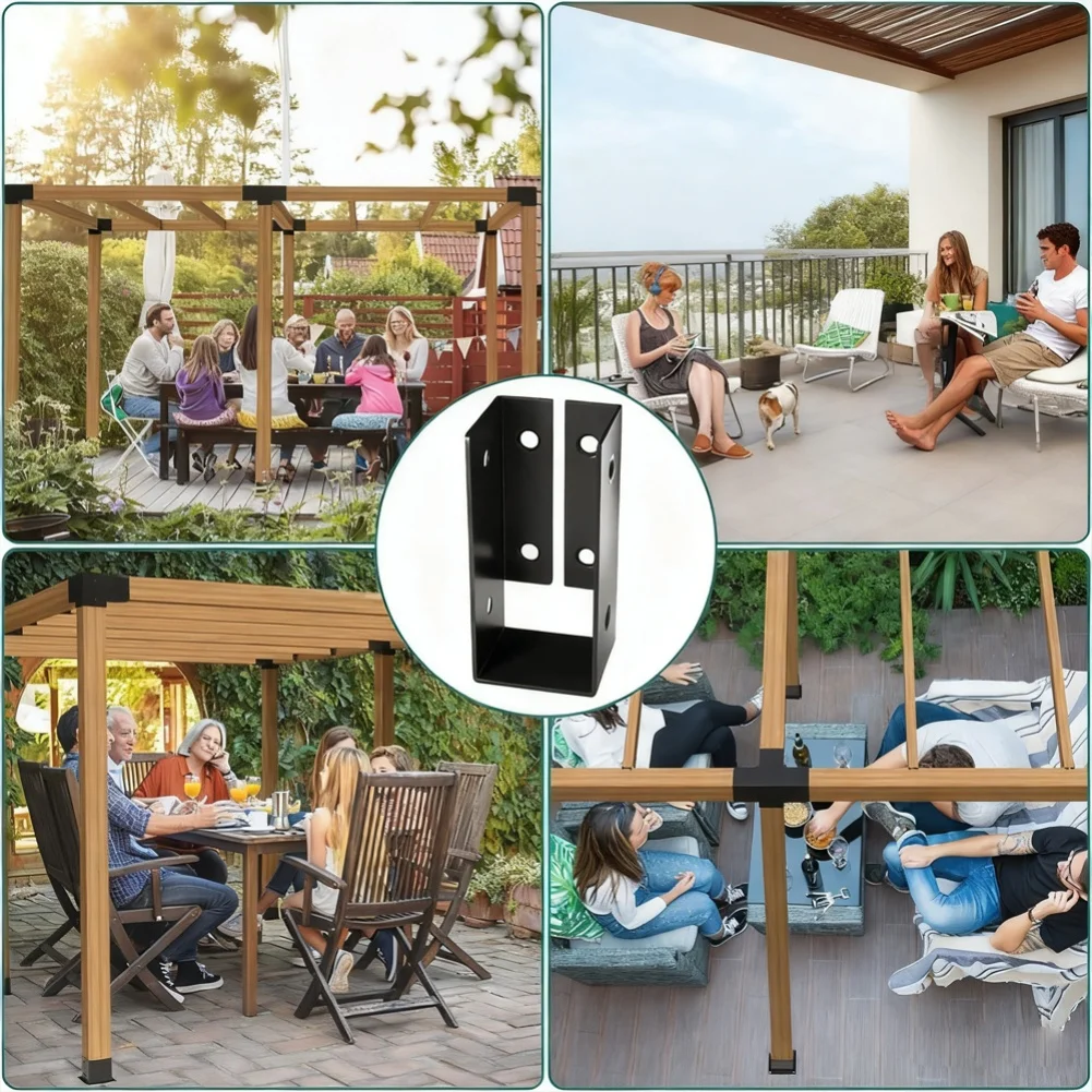 Wood Beam Joist Hangers Set Steel Concealed Brackets for Fence and Pergola Construction Easy Install with 6 Pieces