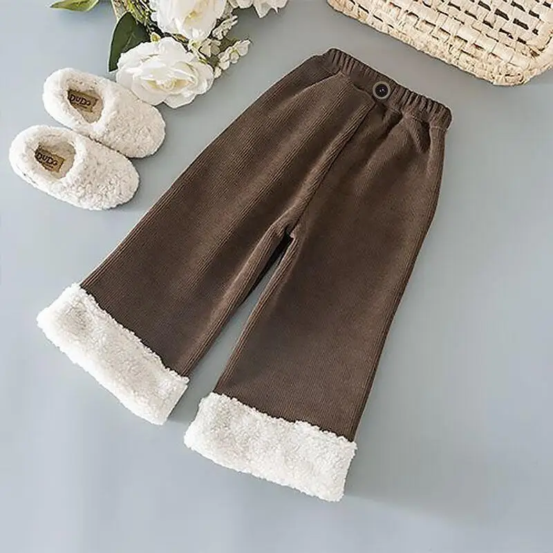 Girl Winter Pants Autumn Thicken Sweatpants Elastic Waist Straight-Leg Pants Child Versatile Fashion Kawaii New Casual Clothing
