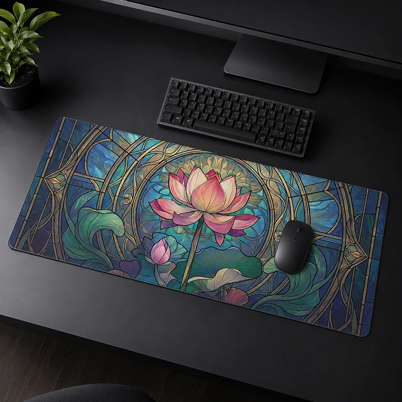 Mouse Pad Stained Glass Lotus Gaming printon demand New Large HD Mousepad XXL Mouse Mat Carpet Office Gaming laptop Mouse Mats